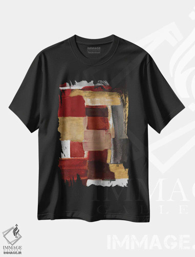 تیشرت مشکی طرح دار "نور قرمز و طلایی II" اثر لِینی لورث | فروشگاه ایماژ