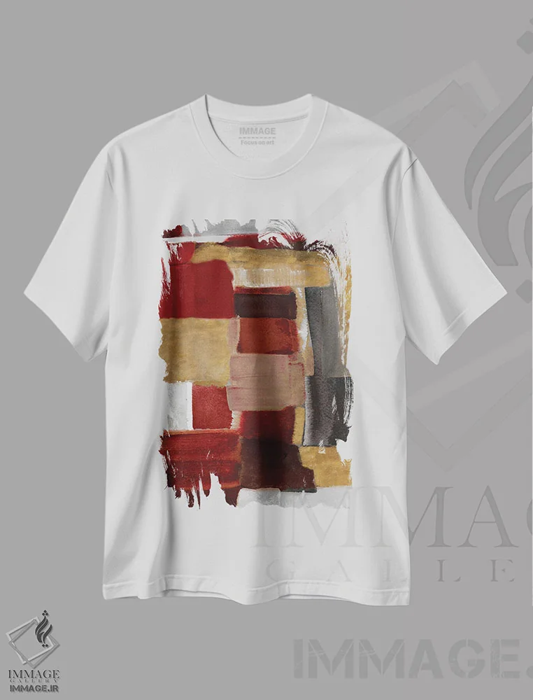 تیشرت سفید طرح دار "نور قرمز و طلایی II" اثر لِینی لورث | immage.ir
