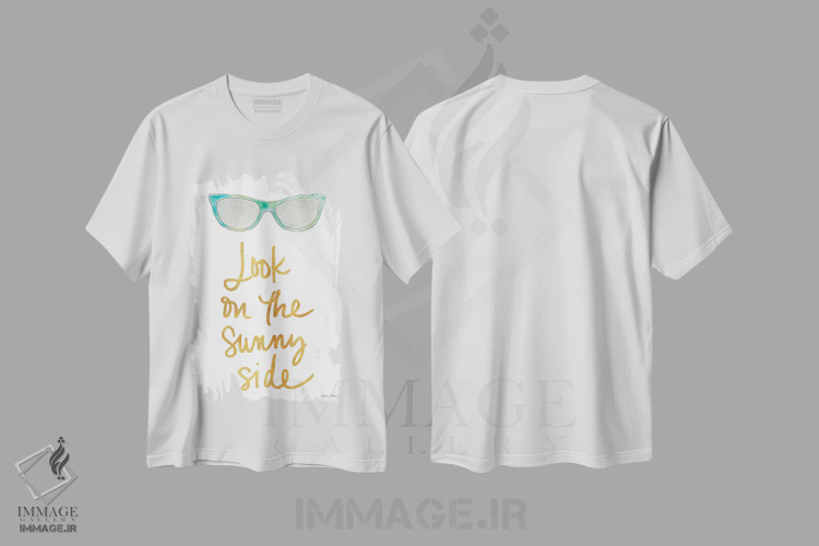 تیشرت سفید طرح دار "سایه های سبزآبی سمت آفتابی"، تزئینی اثر لِینی لورث | فروشگاه ایماژ