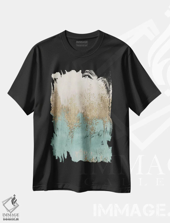 تیشرت مشکی طرح دار "عبور از درختان طلایی انتزاعی II" اثر لِینی لورث | فروشگاه ایماژ