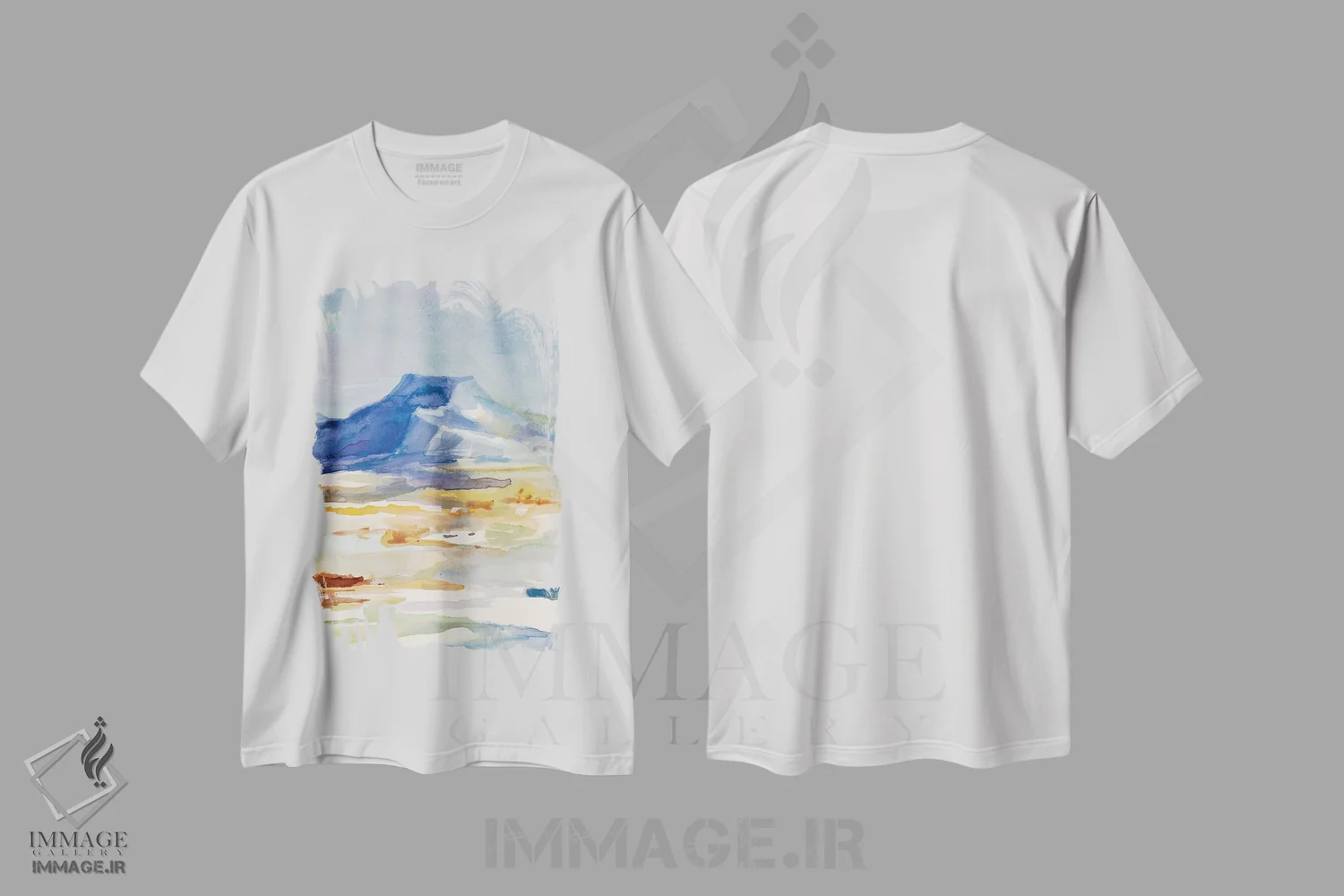 تیشرت سفید طرح دار "تپه آبیکی یو"، آبستره اثر لِینی لورث | فروشگاه ایماژ