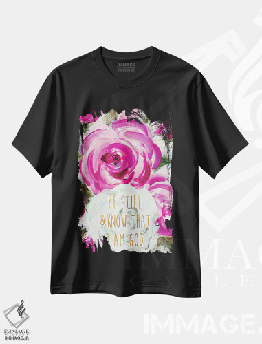 تیشرت مشکی طرح دار "آرام باش، باغ تابستانی"، دکور معاصر اثر لِینی لورث | فروشگاه ایماژ