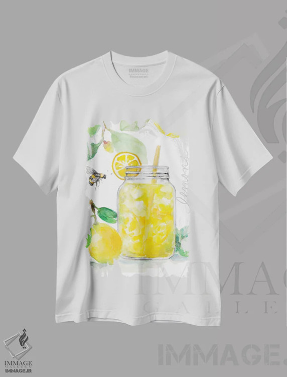تیشرت سفید طرح دار "دوستی با لیموها و لیموناد"، دکور معاصر اثر لِینی لورث | فروشگاه ایماژ