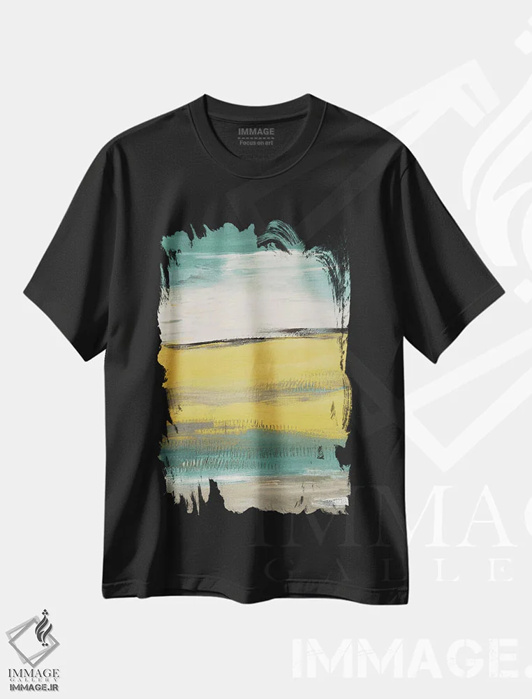 تیشرت مشکی طرح دار "دشت های هموار آبی مایل به سبز" اثر لِینی لورث | immage.ir