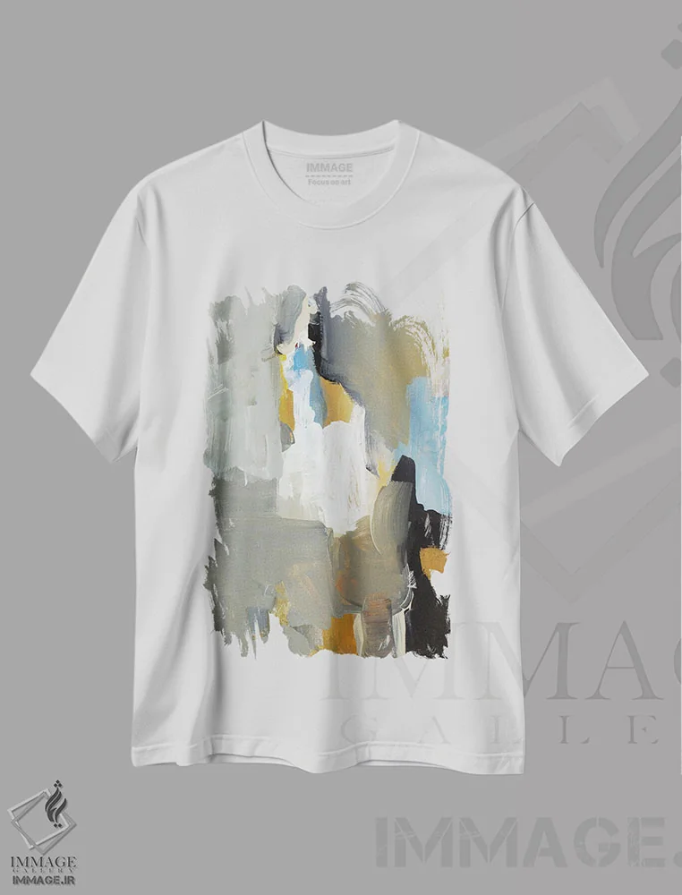 تیشرت سفید طرح دار "نمی توانم جلوی تعجبم را بگیرم II" اثر لِینی لورث | immage.ir