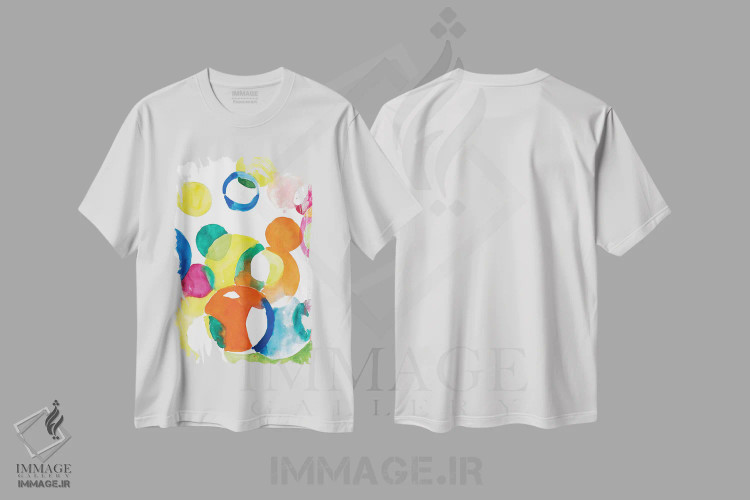 تیشرت سفید طرح دار "دایره های رنگارنگ"، آبستره اثر لِینی لورث | immage.ir