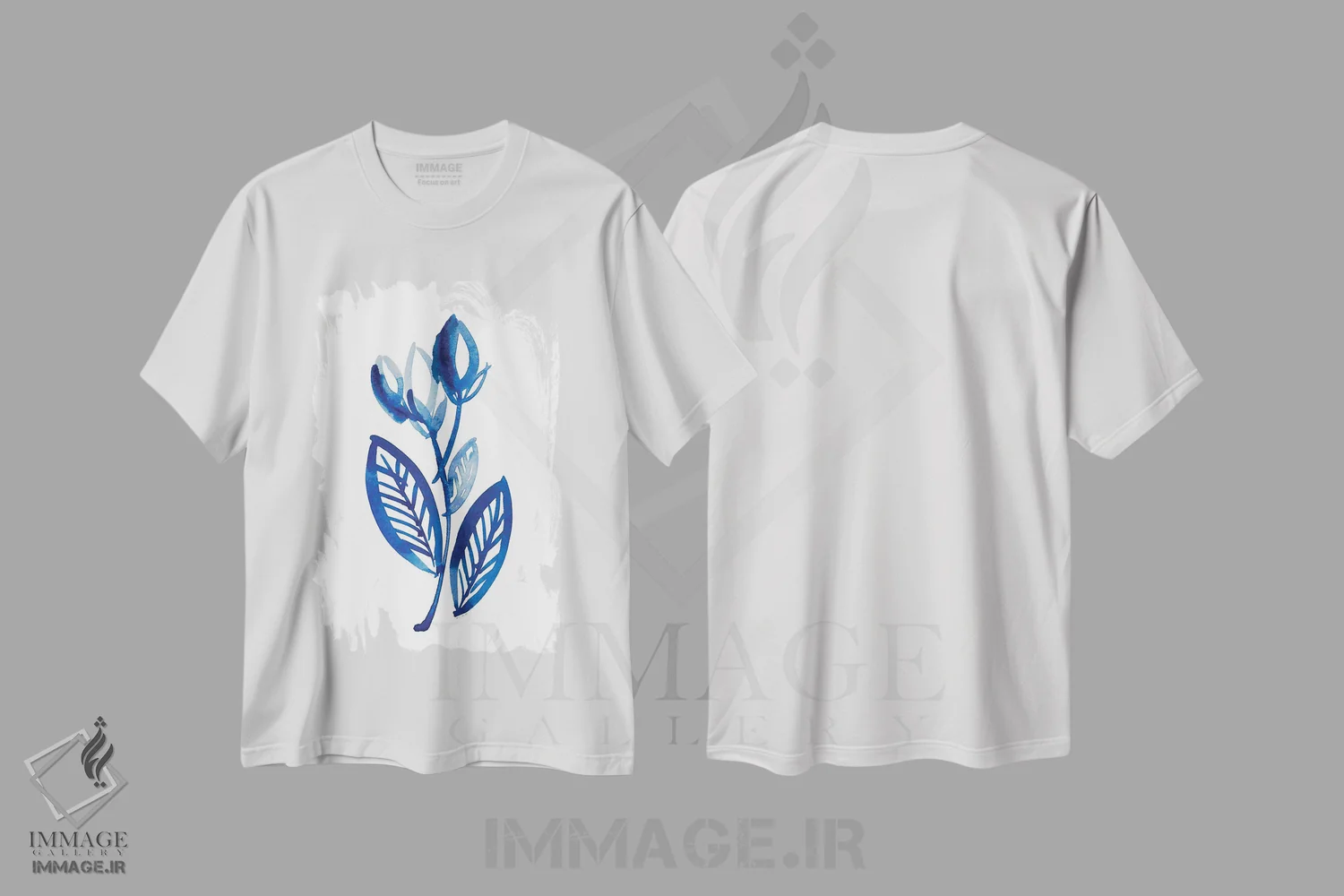تیشرت سفید طرح دار "گل های آبی I"، آبستره اثر لِینی لورث | immage.ir