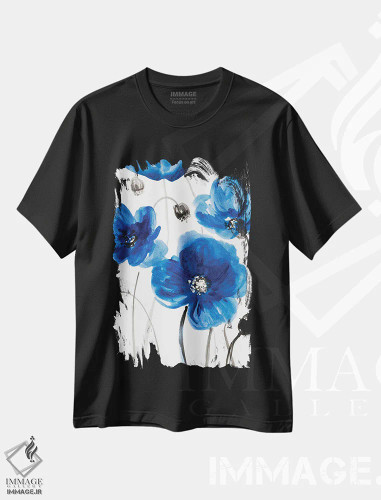 تیشرت مشکی طرح دار "باغ کبالت I"، آبستره اثر لِینی لورث | فروشگاه ایماژ