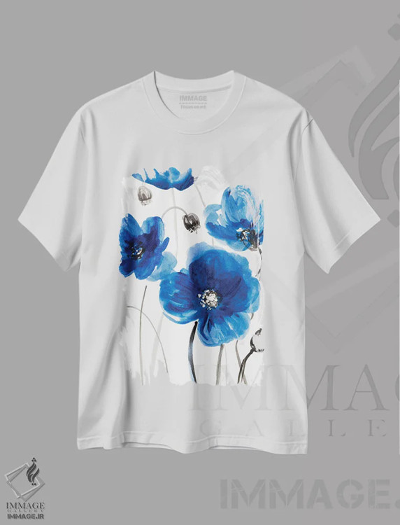 تیشرت سفید طرح دار "باغ کبالت I"، آبستره اثر لِینی لورث | immage.ir