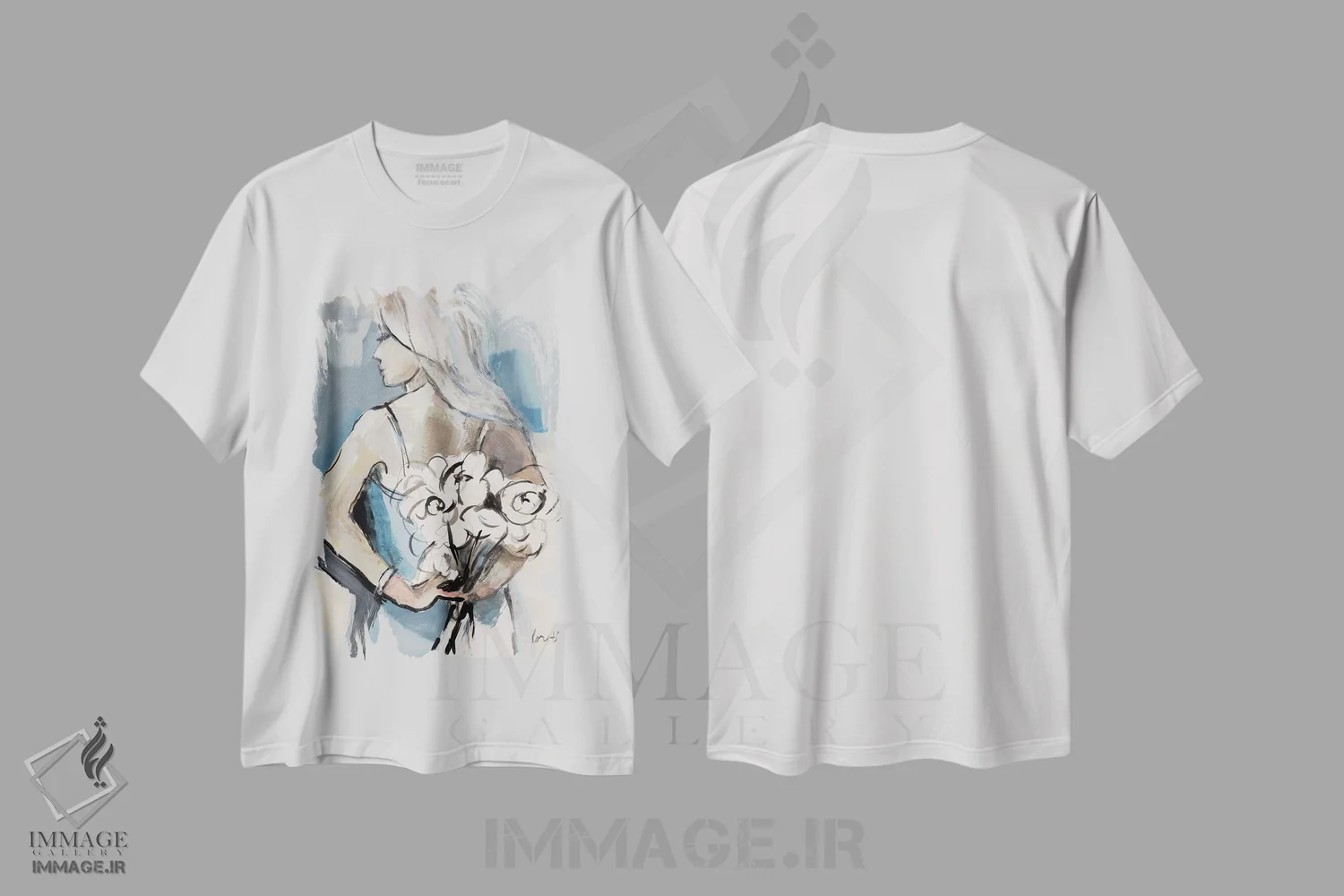 تیشرت سفید طرح دار "دختری با گل ها"، دکور بوهمی اثر لِینی لورث | immage.ir