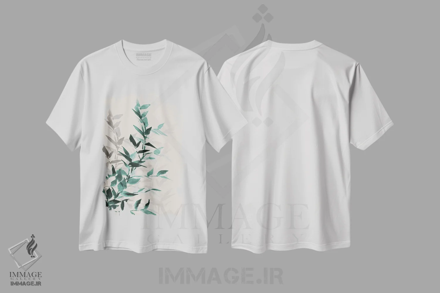 تیشرت سفید طرح دار "برگ های سبز تونال I"، دکور بوهمی اثر لِینی لورث | immage.ir