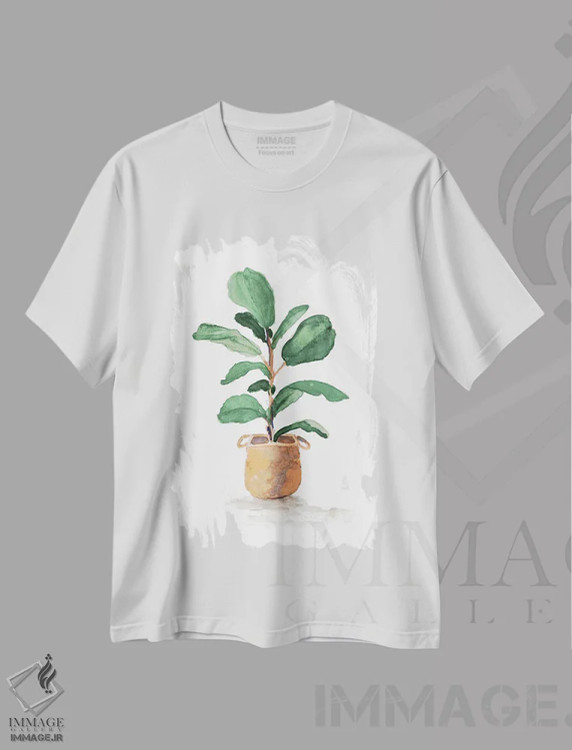 تیشرت سفید طرح دار "درخت انجیر ویولنی گلدانی II"، دکور بوهمی اثر لِینی لورث | فروشگاه ایماژ