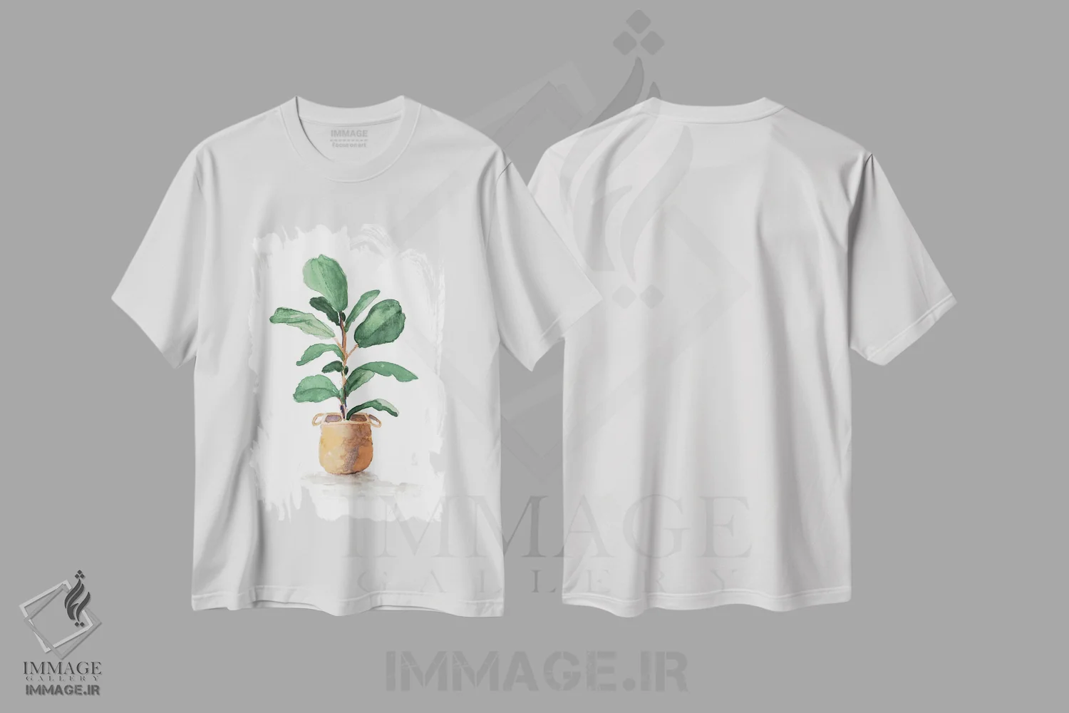 تیشرت سفید طرح دار "درخت انجیر ویولنی گلدانی II"، دکور بوهمی اثر لِینی لورث | فروشگاه ایماژ