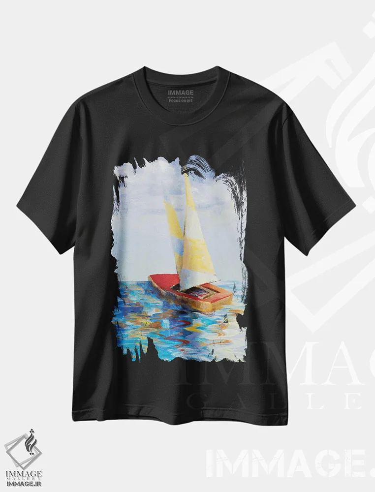 تیشرت مشکی طرح دار "قایق بادبانی قرمز"، تزئینی اثر لِینی لورث | immage.ir