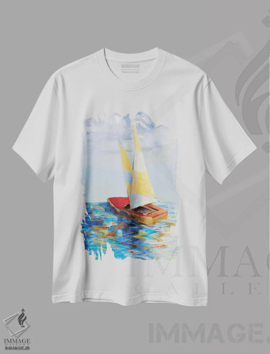 تیشرت سفید طرح دار "قایق بادبانی قرمز"، تزئینی اثر لِینی لورث | فروشگاه ایماژ