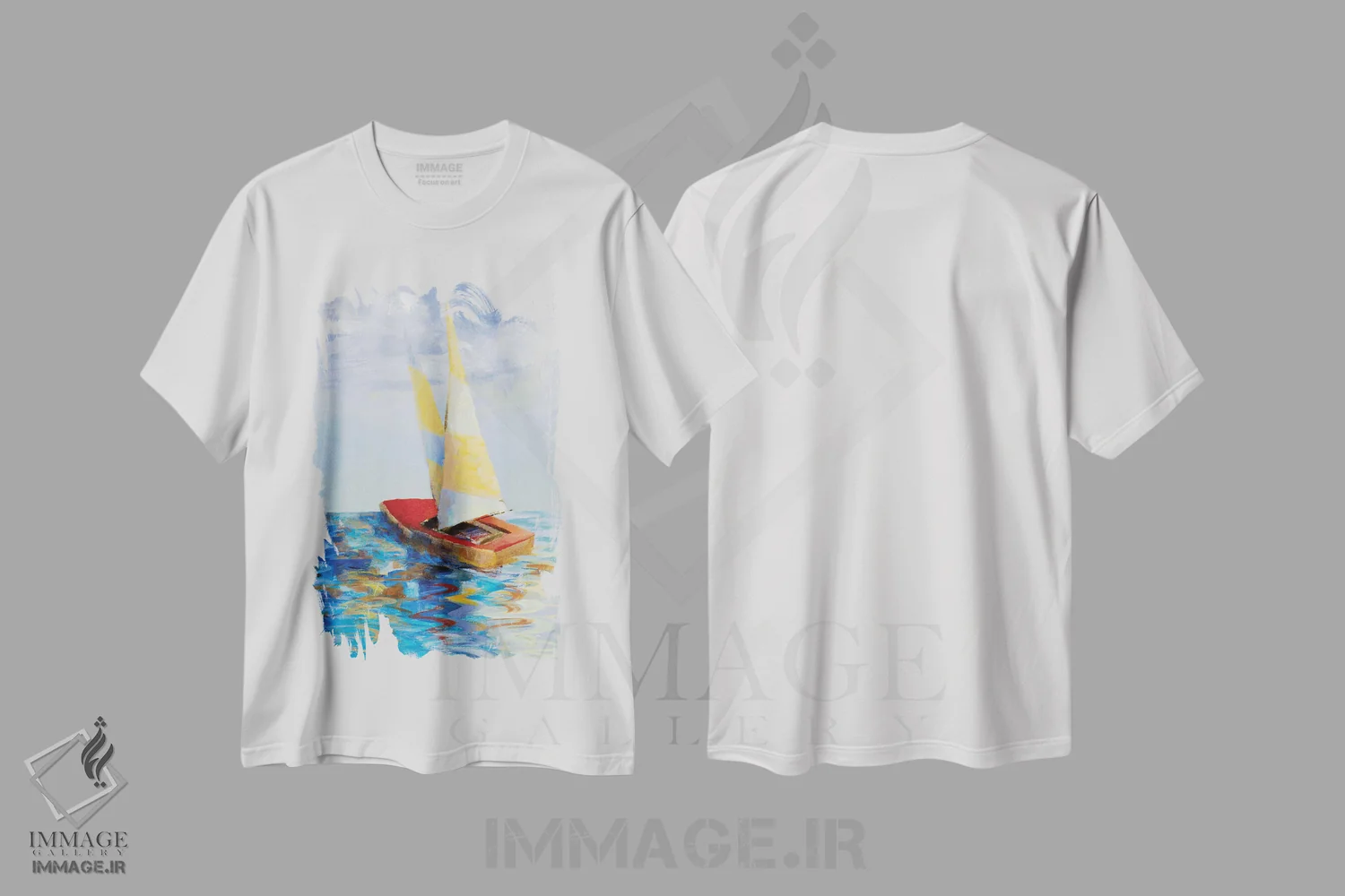 تیشرت سفید طرح دار "قایق بادبانی قرمز"، تزئینی اثر لِینی لورث | فروشگاه ایماژ