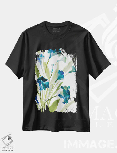 تیشرت مشکی طرح دار "بانوان آبی فیروزه ای II"، آبستره اثر لِینی لورث | فروشگاه ایماژ