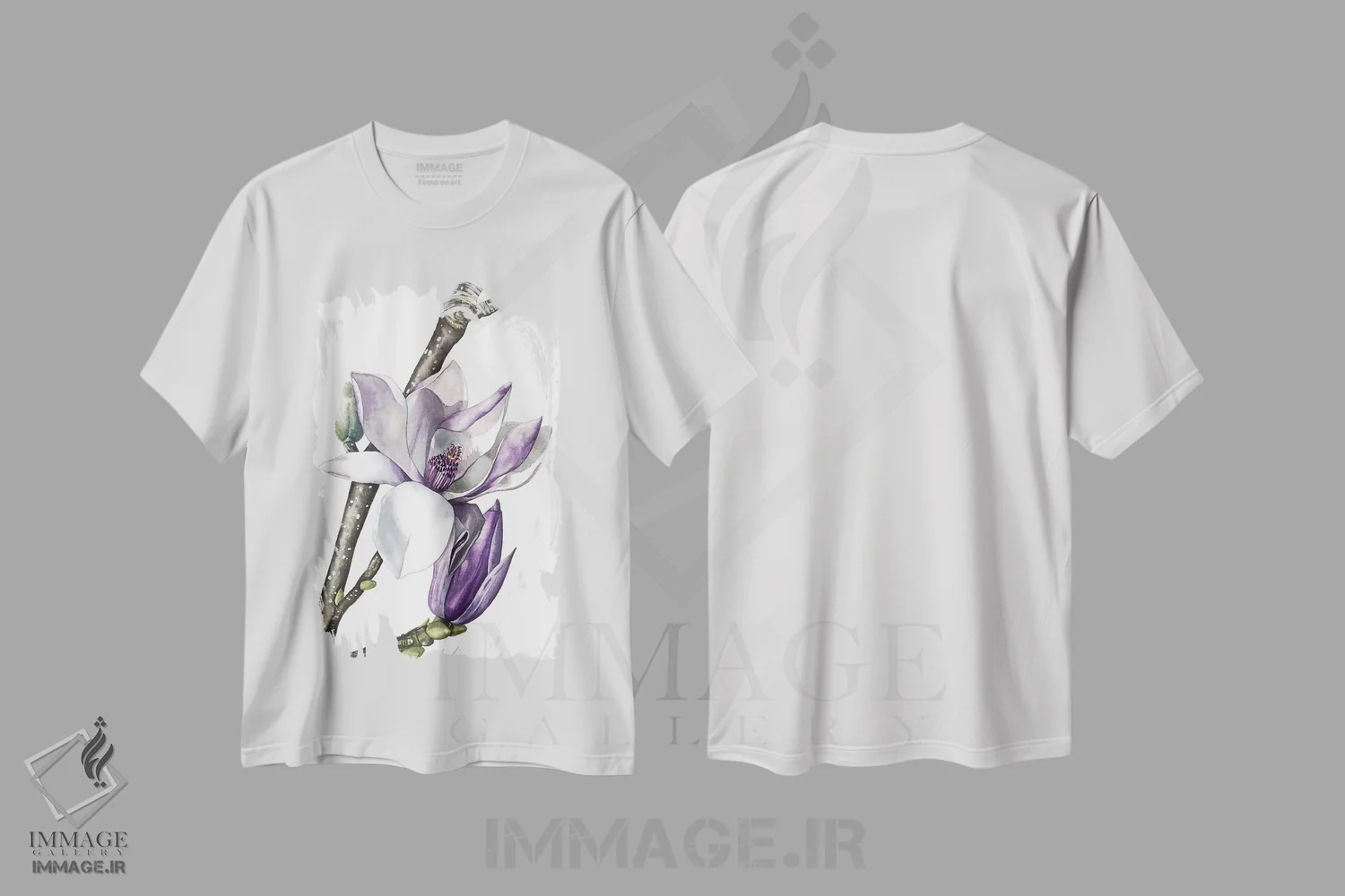 تیشرت سفید طرح دار "مگنولیا"، هنر فاخر معاصر اثر لیزا لنون | immage.ir