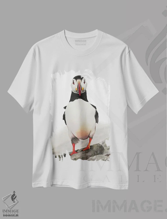 تیشرت سفید طرح دار "پافین"، هنر فاخر معاصر اثر لیزا لنون | immage.ir