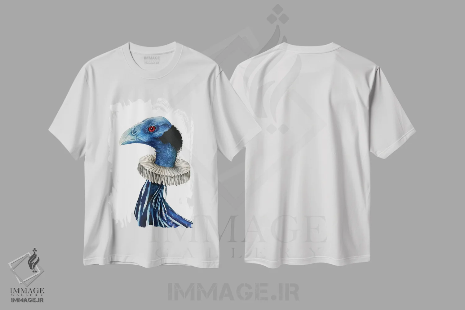 تیشرت سفید طرح دار "آقای مرغ جنگلی"، هنر فاخر معاصر اثر لیزا لنون | فروشگاه ایماژ