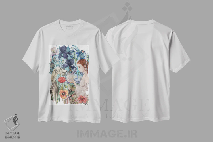 تیشرت سفید طرح دار "زنبق قرمز"، هنر فاخر معاصر اثر لیزا لنون | immage.ir