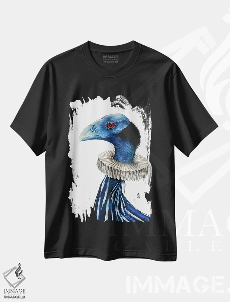 تیشرت مشکی طرح دار "آقای مرغ جنگلی"، هنر فاخر معاصر اثر لیزا لنون | immage.ir