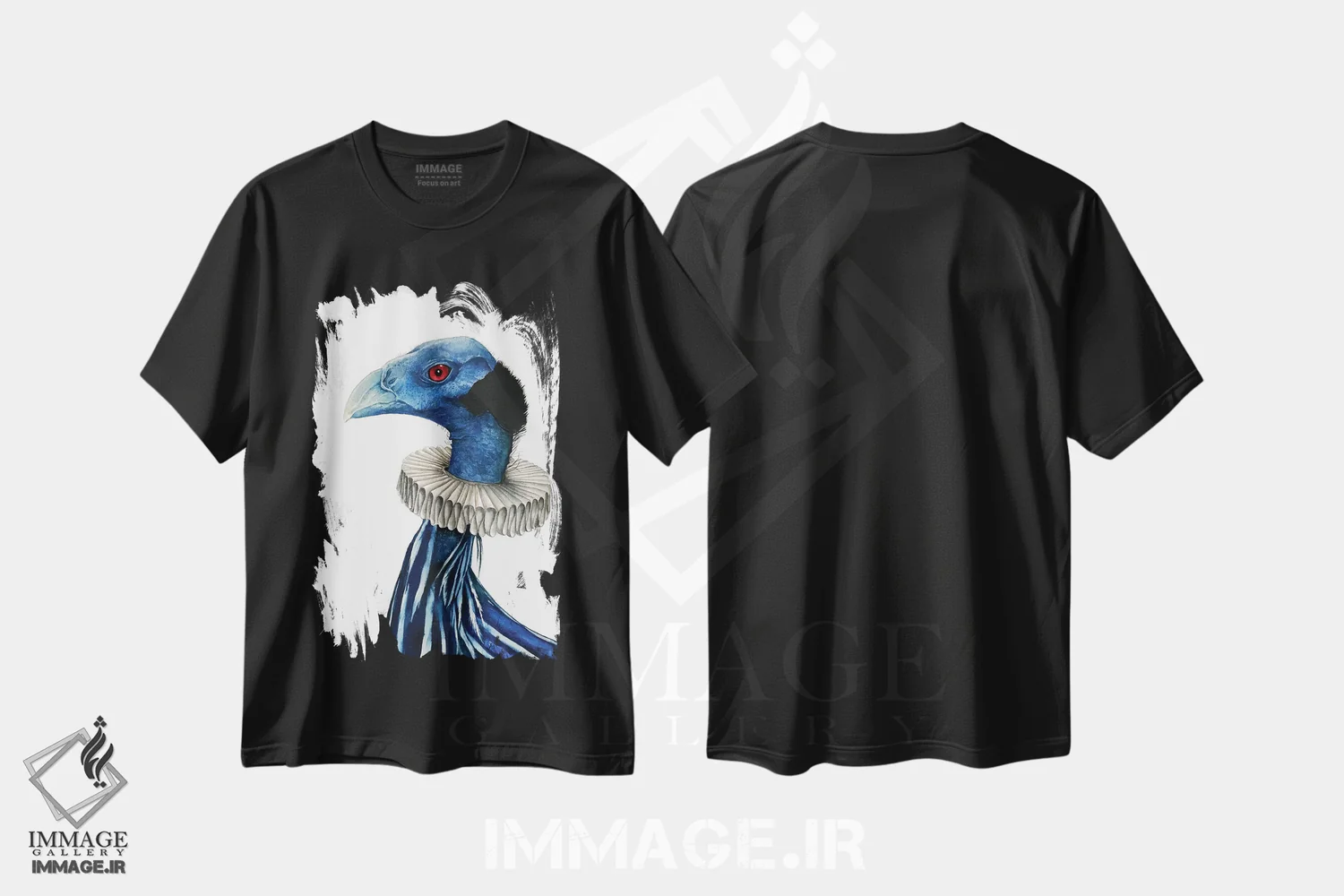 تیشرت مشکی طرح دار "آقای مرغ جنگلی"، هنر فاخر معاصر اثر لیزا لنون | immage.ir
