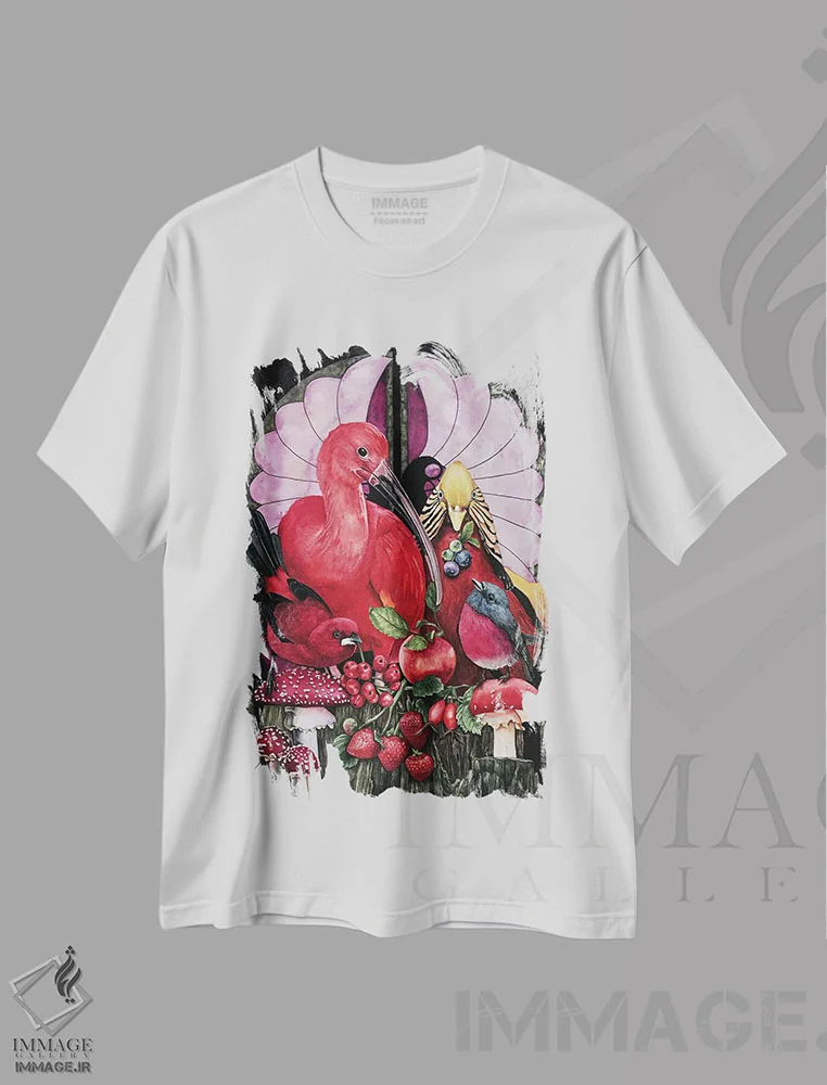 تیشرت سفید طرح دار "برداشت قرمز"، هنر فاخر معاصر اثر لیزا لنون | فروشگاه ایماژ