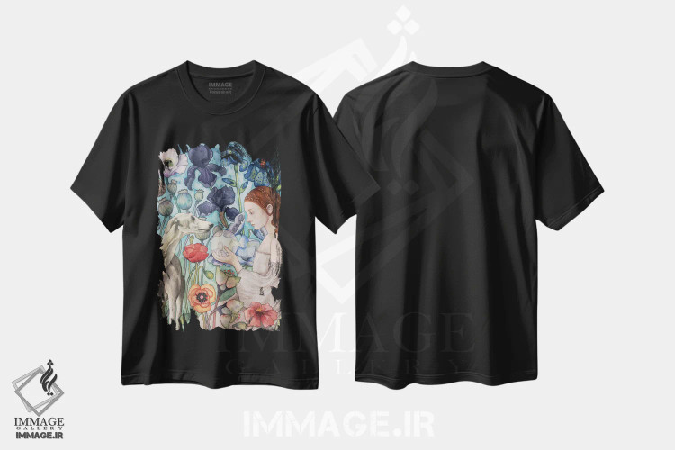 تیشرت مشکی طرح دار "همراه"، هنر فاخر معاصر اثر لیزا لنون | immage.ir