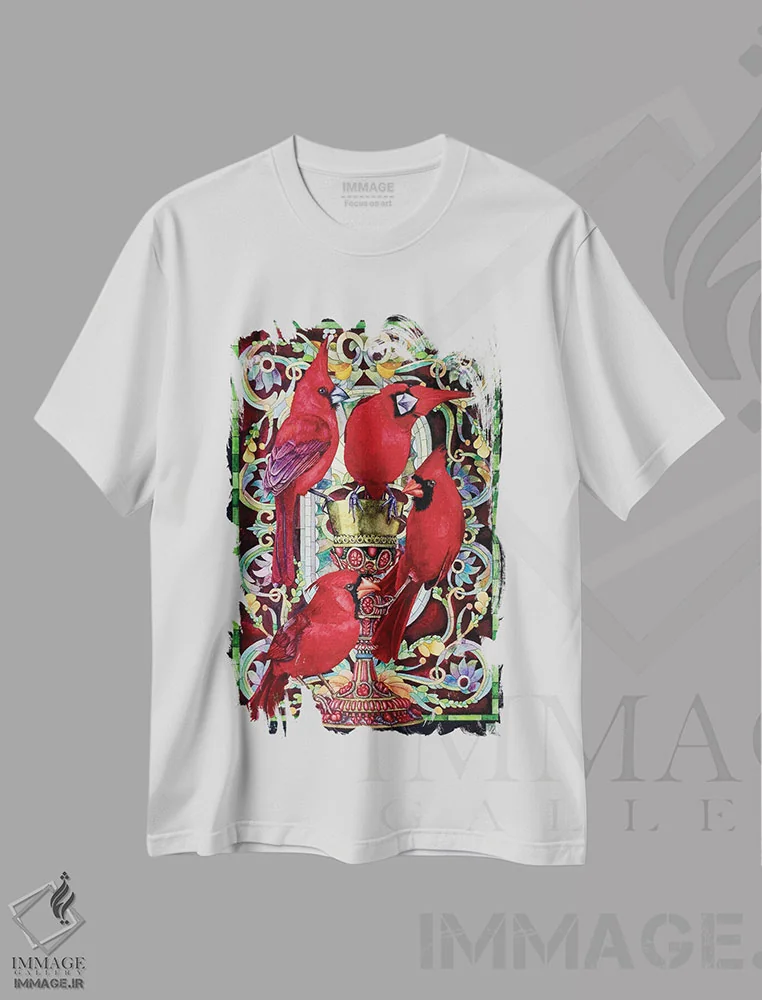 تیشرت سفید طرح دار "جام مرجانی"، هنر فاخر معاصر اثر لیزا لنون | فروشگاه ایماژ