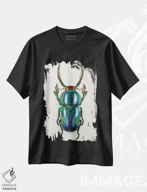 تیشرت مشکی طرح دار "حشره آبی"، هنر فاخر معاصر اثر لیزا لنون | فروشگاه ایماژ