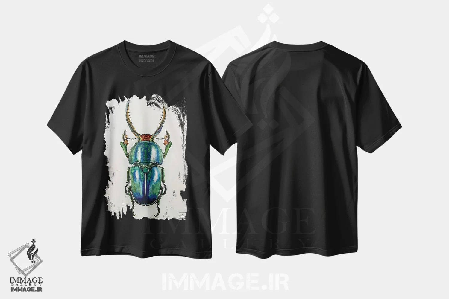 تیشرت مشکی طرح دار "حشره آبی"، هنر فاخر معاصر اثر لیزا لنون | فروشگاه ایماژ
