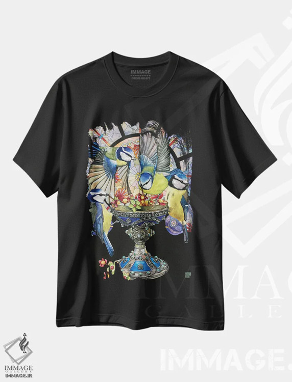 تیشرت مشکی طرح دار "هایپریون"، هنر فاخر معاصر اثر لیزا لنون | فروشگاه ایماژ