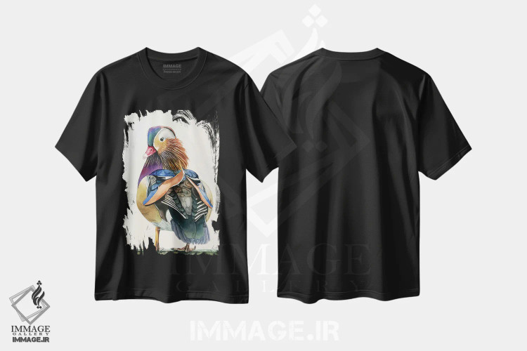 تیشرت مشکی طرح دار "اردک ماندارین"، دکور آسیایی اثر لیزا لنون | immage.ir