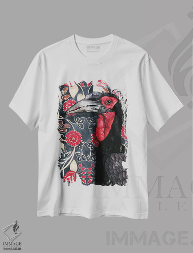 تیشرت سفید طرح دار "بوقلمون زمینی"، هنر فاخر معاصر اثر لیزا لنون | فروشگاه ایماژ