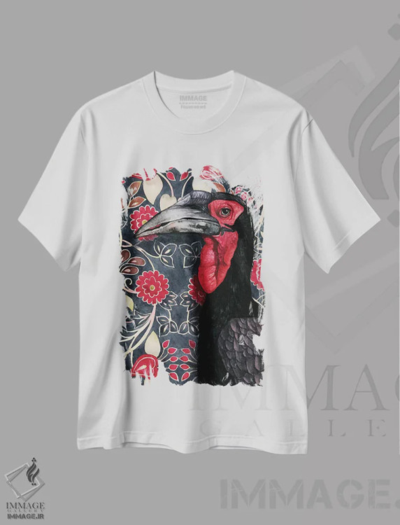 تیشرت سفید طرح دار "بوقلمون زمینی"، هنر فاخر معاصر اثر لیزا لنون | فروشگاه ایماژ