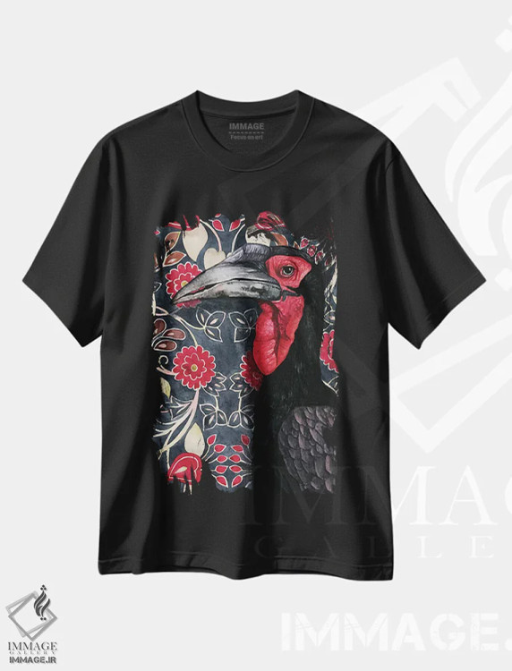 تیشرت مشکی طرح دار "بوقلمون زمینی"، هنر فاخر معاصر اثر لیزا لنون | immage.ir