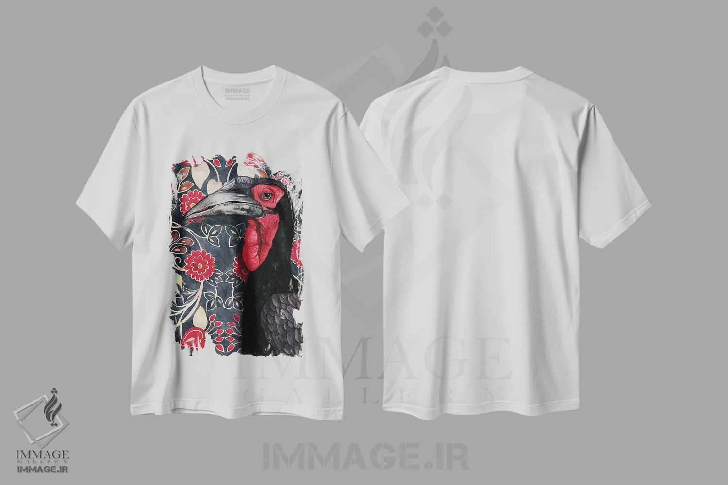 تیشرت سفید طرح دار "بوقلمون زمینی"، هنر فاخر معاصر اثر لیزا لنون | فروشگاه ایماژ