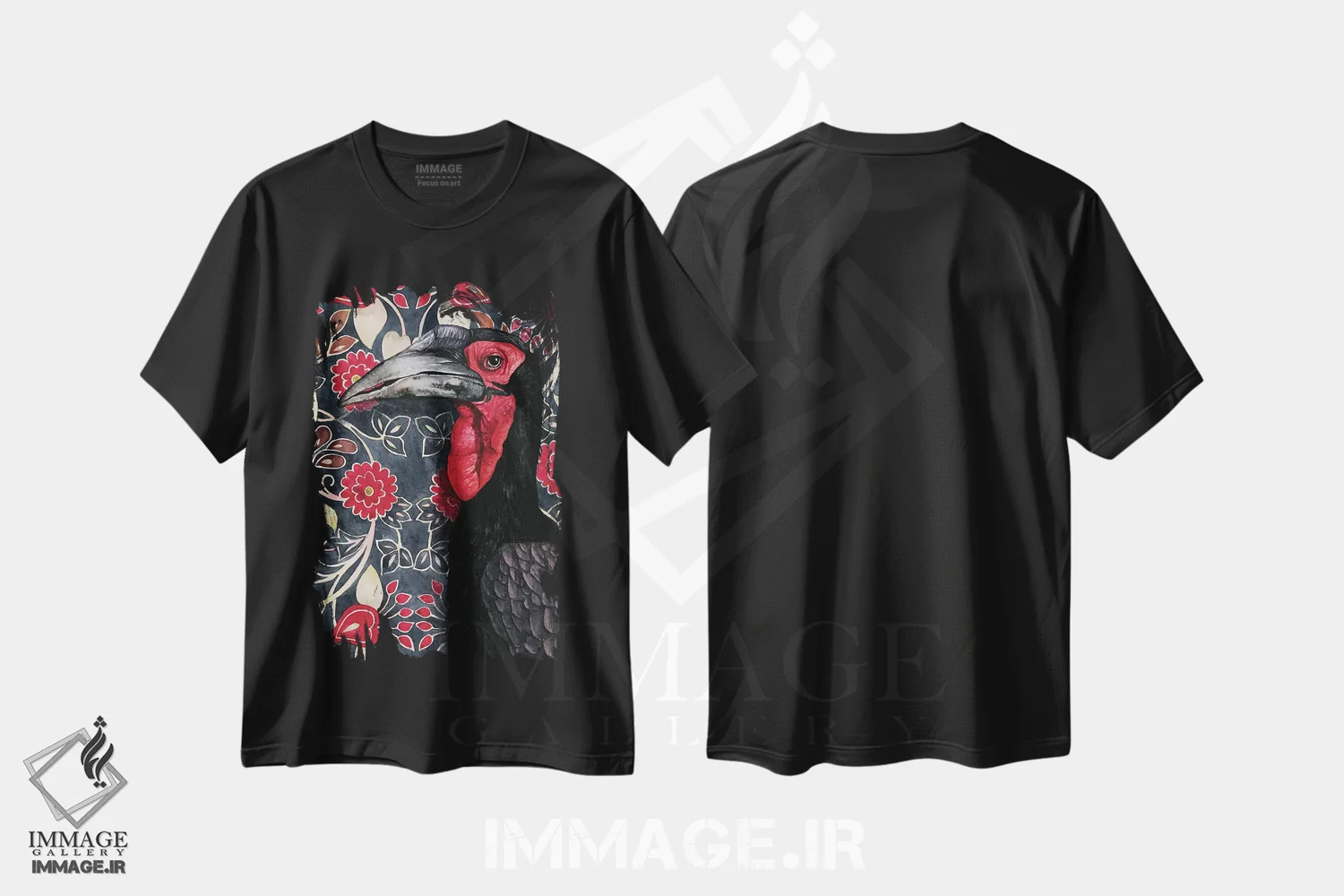 تیشرت مشکی طرح دار "بوقلمون زمینی"، هنر فاخر معاصر اثر لیزا لنون | immage.ir