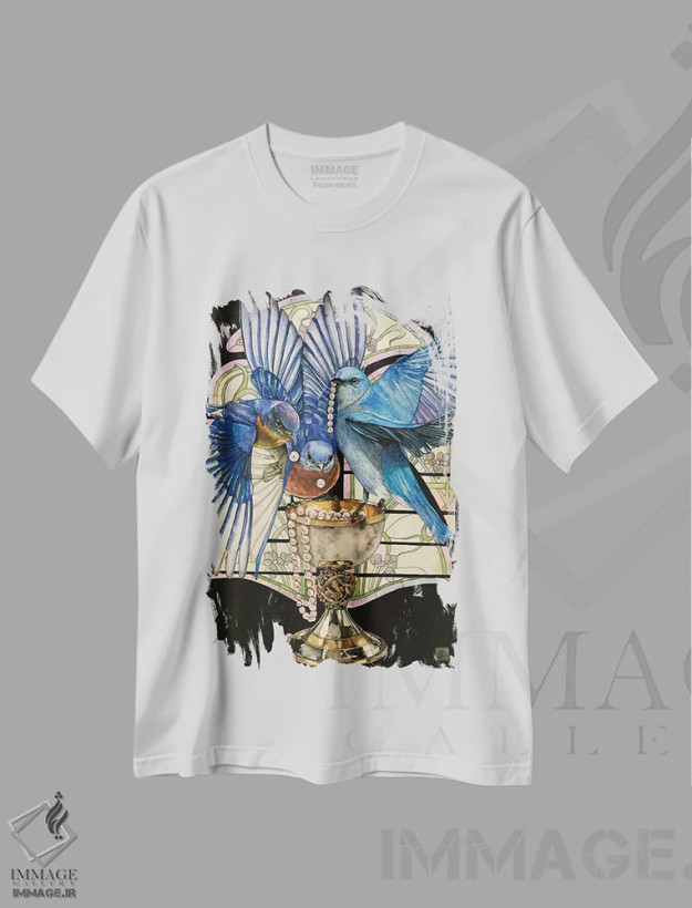 تیشرت سفید طرح دار "جام"، هنر فاخر معاصر اثر لیزا لنون | فروشگاه ایماژ