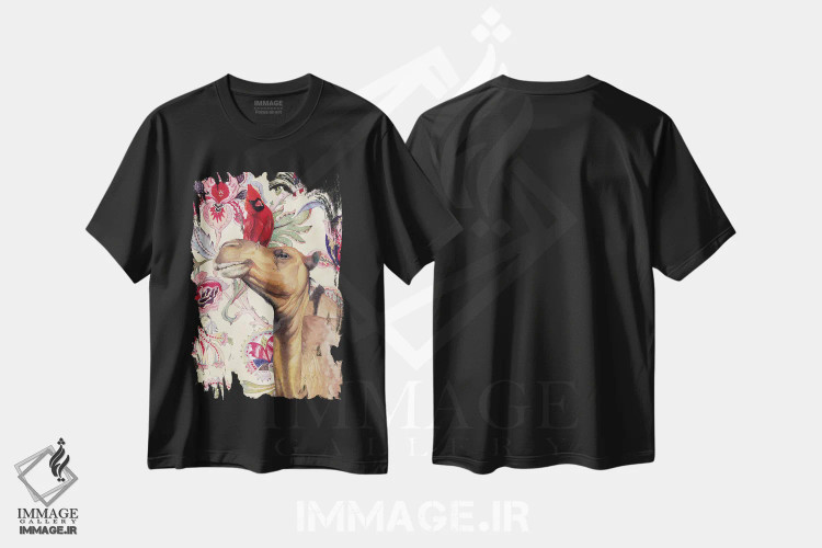 تیشرت مشکی طرح دار "شتر"، هنر فاخر معاصر اثر لیزا لنون | فروشگاه ایماژ