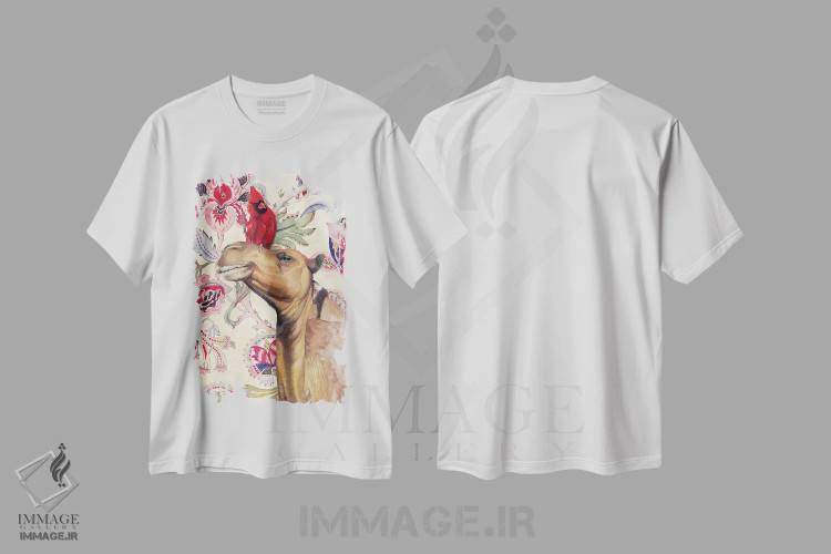 تیشرت سفید طرح دار "شتر"، هنر فاخر معاصر اثر لیزا لنون | immage.ir