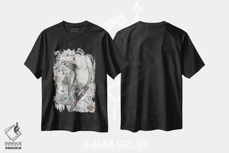 تیشرت مشکی طرح دار "کلاغ سفید"، هنر فاخر معاصر اثر لیزا لنون | فروشگاه ایماژ