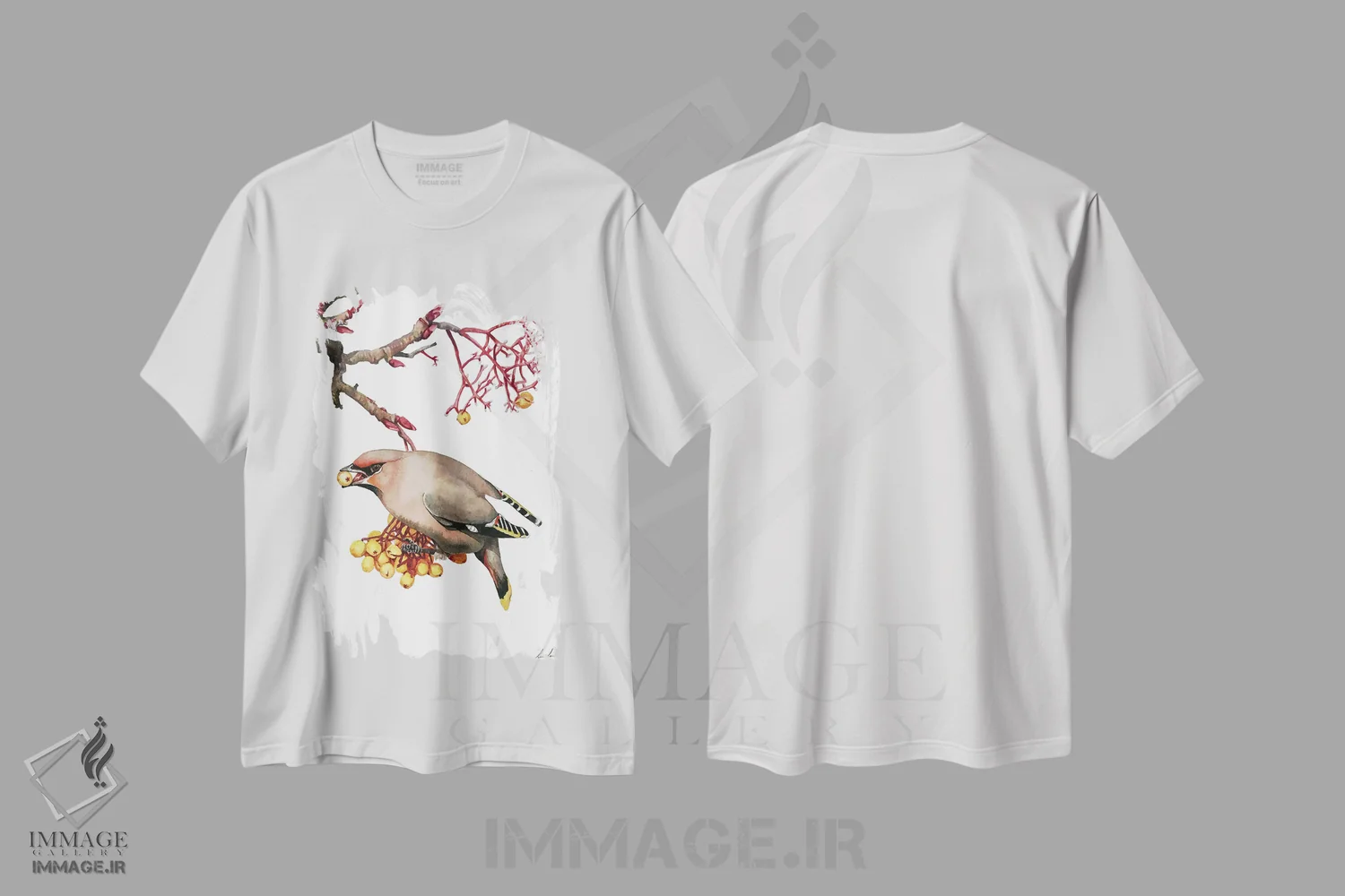 تیشرت سفید طرح دار "مگس خوار شمعی"، هنر فاخر معاصر اثر لیزا لنون | فروشگاه ایماژ