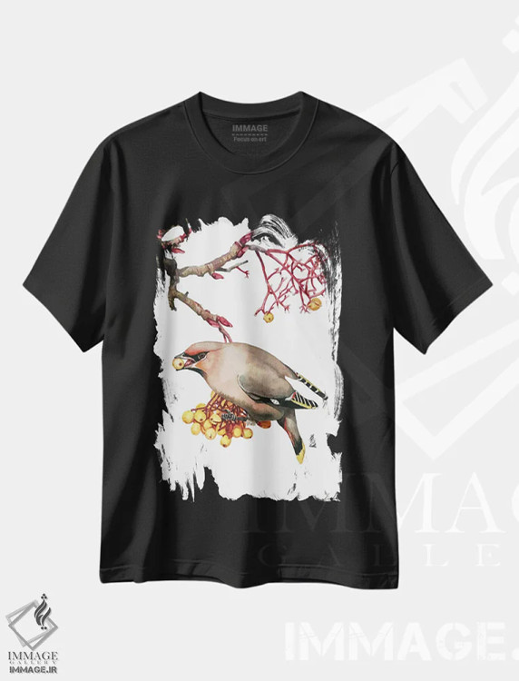تیشرت مشکی طرح دار "مگس خوار شمعی"، هنر فاخر معاصر اثر لیزا لنون | immage.ir