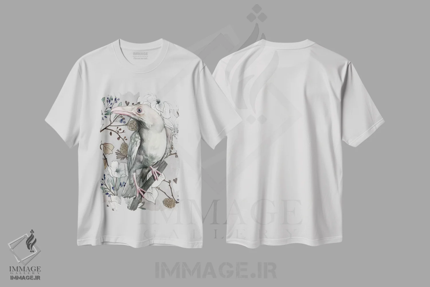 تیشرت سفید طرح دار "کلاغ سفید"، هنر فاخر معاصر اثر لیزا لنون | immage.ir