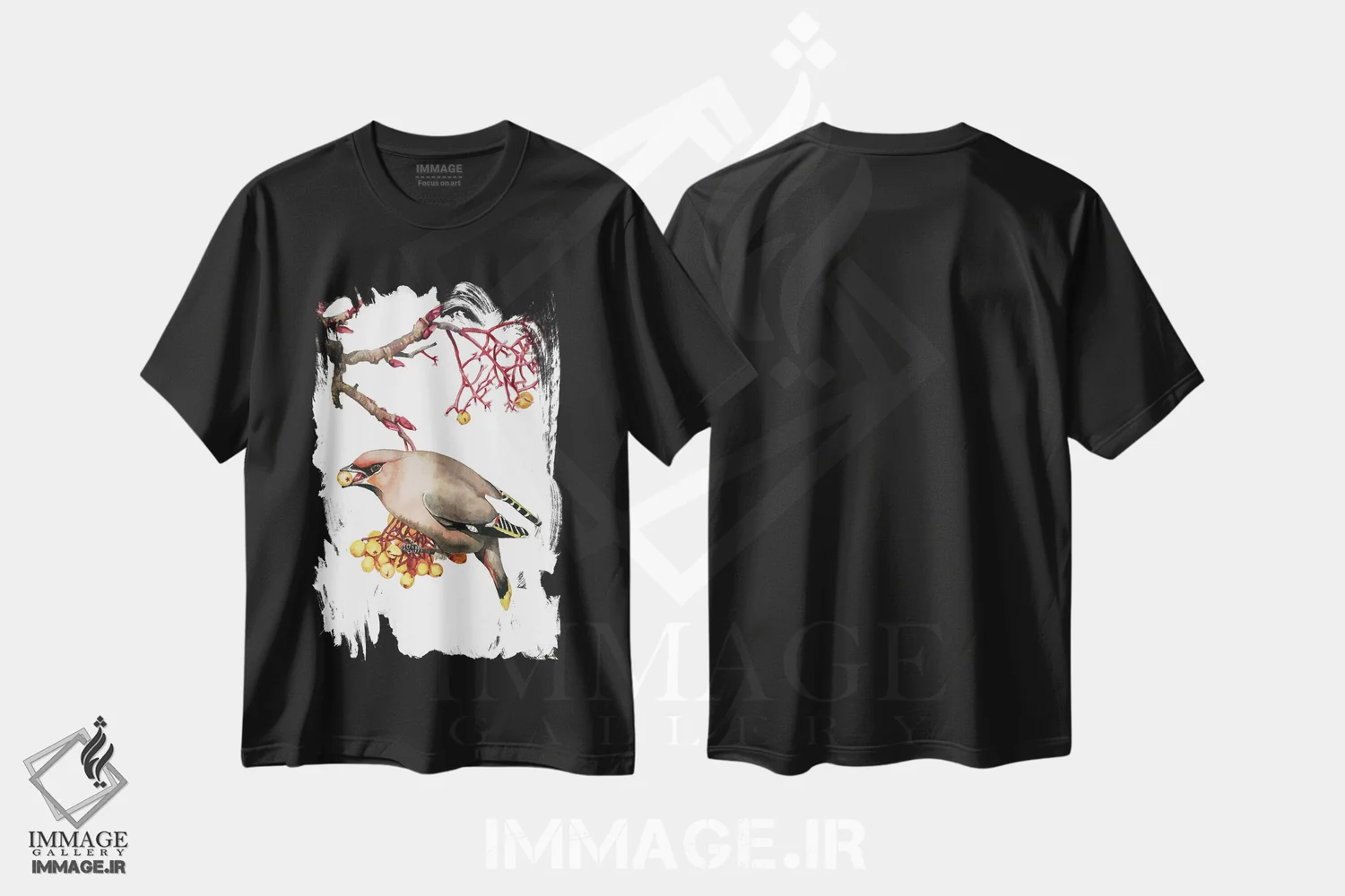 تیشرت مشکی طرح دار "مگس خوار شمعی"، هنر فاخر معاصر اثر لیزا لنون | immage.ir