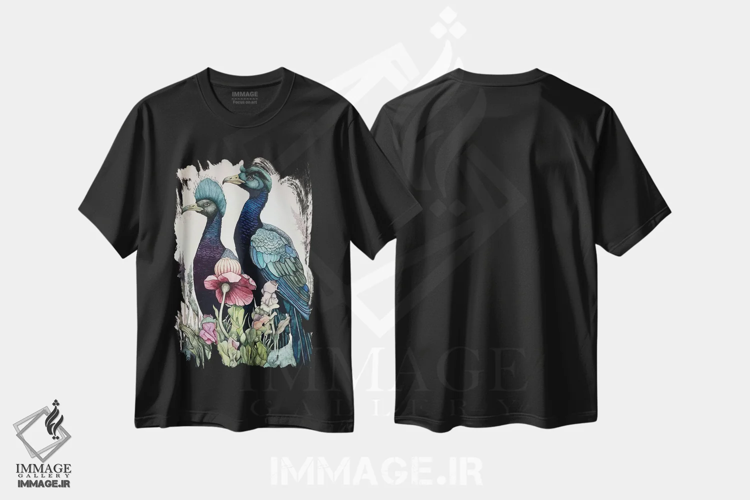 تیشرت مشکی طرح دار "پرندگان سر آبی"، دکور معاصر اثر لیزا لنون | immage.ir