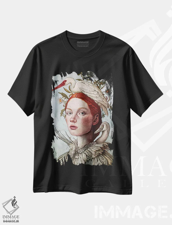 تیشرت مشکی طرح دار "سرخ آتشین"، دکور معاصر اثر لیزا لنون | فروشگاه ایماژ