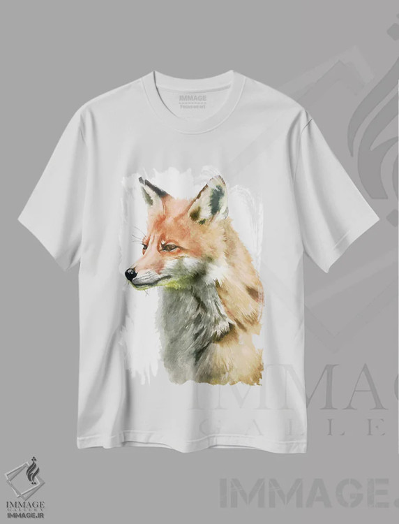 تیشرت سفید طرح دار "روباه"، هنر فاخر معاصر اثر لیزا لنون | فروشگاه ایماژ